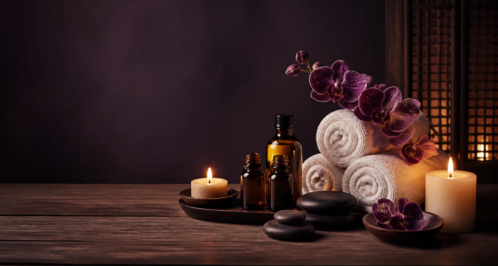 Illustrative smooth massage stones and spa details in warm light
